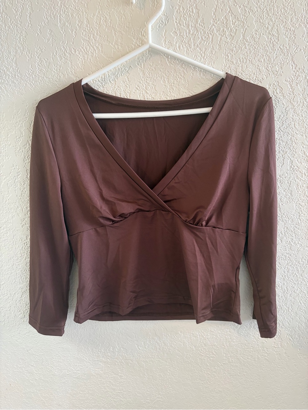 Women’s Brown V-Neck Wrap Long Sleeve Top
